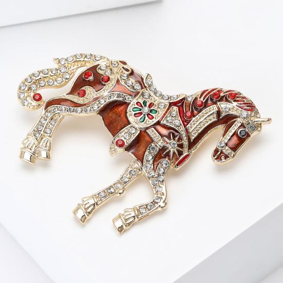 Alloy Multicolor Horse Brooch Rhinestone Inlaid Standing Horse Brooch Lapel Pin Zodiac Year Animal Brooch for Men Women Clothing Accessories