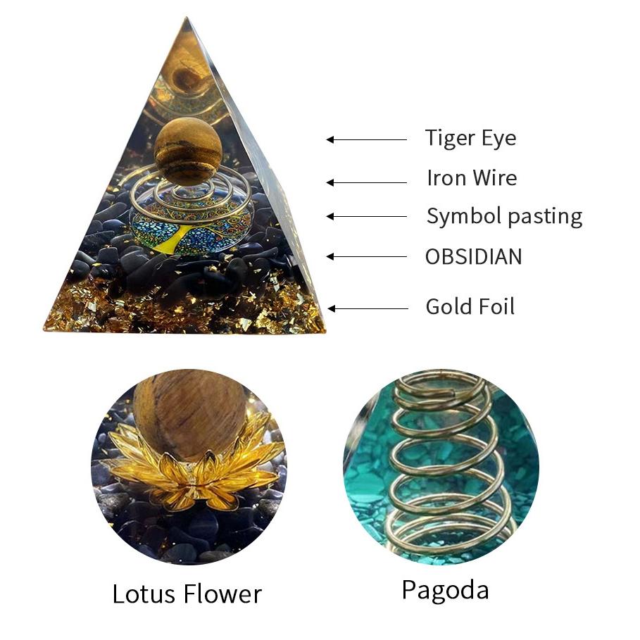 Волшебная пирамида из оргонита, 60 мм, хрустальная сфера из аметиста с синим кварцем, натуральный кристаллический камень, оргон, энергия исцеления, Рейки