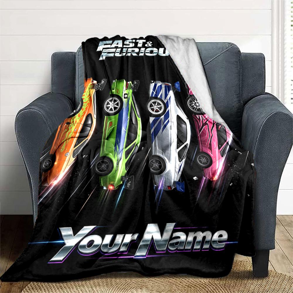 Name Custom Car Racing Fast Furious Print Flannel Blanket High Quality Warm Comfortable Cover for All Seasons Perfect for Gifts Home Decor