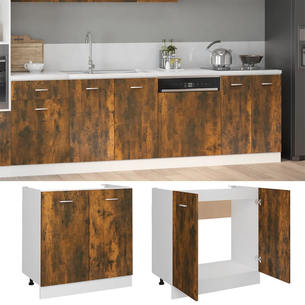 Lyon Under Sink Cabinet in Smoked Oak Finish 80 x 46 x 81.5 cm Particleboard