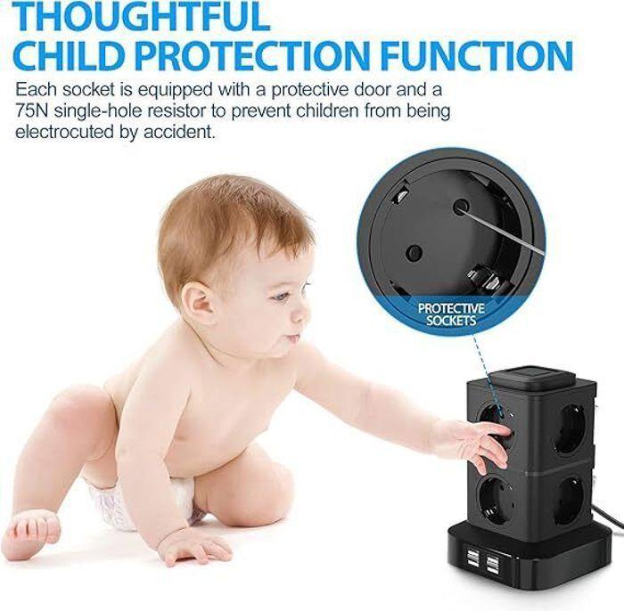 12 In 1 Power Strip 8 Outlets and 4 USB-C (Max 5V/3.1A) Power Strip with Switch 2500W with Overload Protection