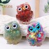Natural Crystal Owl Figurine Handmade Resin Owl Statue Filled with Crystal Stones Tabletop Owl Ornament for Home Office Car Decor Reiki Healing