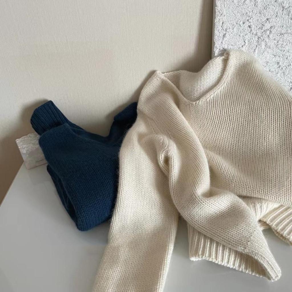 2024 Korean V-Neck Wool Sweater for Women - Thick, Plush, Loose-Fit Knit Pullover with Long Sleeves