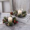 Christmas Candle Ring Artificial Pine Needle Pinecone Berries Garland Rustic Festive Candle Wreath for Home Table Centerpiece Decor