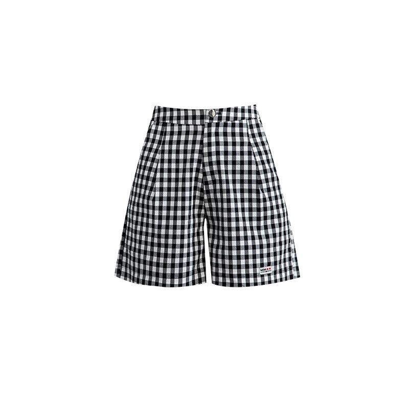 Three-point shorts women's black and white plaid loose A pants summer thin casual pants refreshing breathable hot pants four points