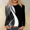 Women's Fashion Casual Long Sleeve Print Round Neck Pullover Top Blouse
