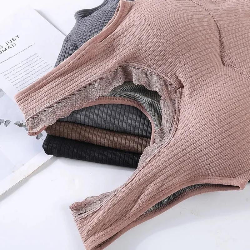 Сексуальная зимняя одежда, терможилет с подкладкой, женское бархатное теплое термобелье, тонкая бесшовная кружевная майка без рукавов с v-образным вырезом