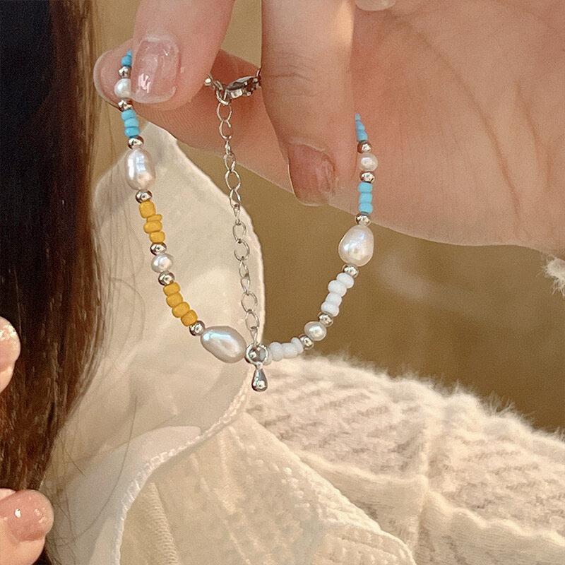Сломанный серебряный браслет из искусственного жемчуга, модный шарм для женщин, INS, круглые браслеты из бисера, индивидуальный дизайн для девочек, небольшой дизайн, нерегулярный крой, вечерние ювелирные подарки