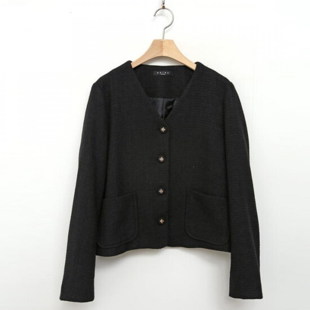Shop Women No Collar Y Button Check Tweed Jacket Black Rei Wjk 4269