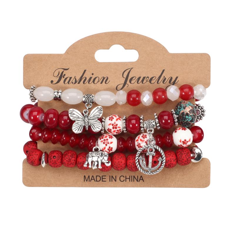 Bohemian Bracelets For Women Stackable Butterfly Elephant Anchor Pendant Beads Bracelet