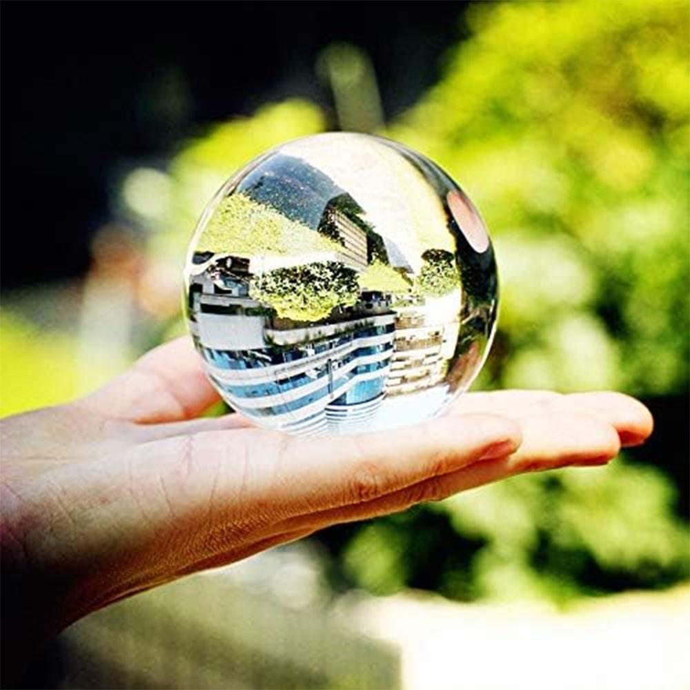 70mm Clear Acrylic Crystal Sphere with Wooden Stand Healing Crystal Ball for Meditation, Home Decoration Various Sizes