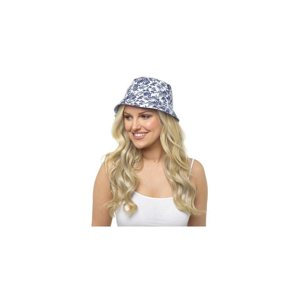 (Blue, S) Foxbury Ladies Reversible Blue Cotton Blend Bucket Sun Hat