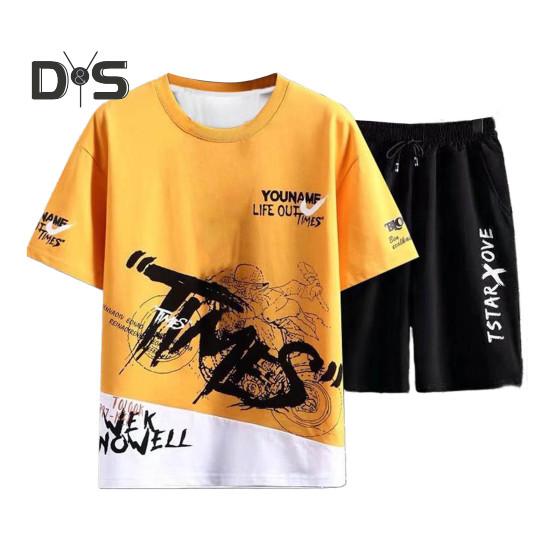 Мужской комплект летней спортивной одежды из 2 шт./компл., футболка с коротким рукавом и эластичным шнурком на талии, широкие шорты, комплект, повседневная одежда с буквенным принтом