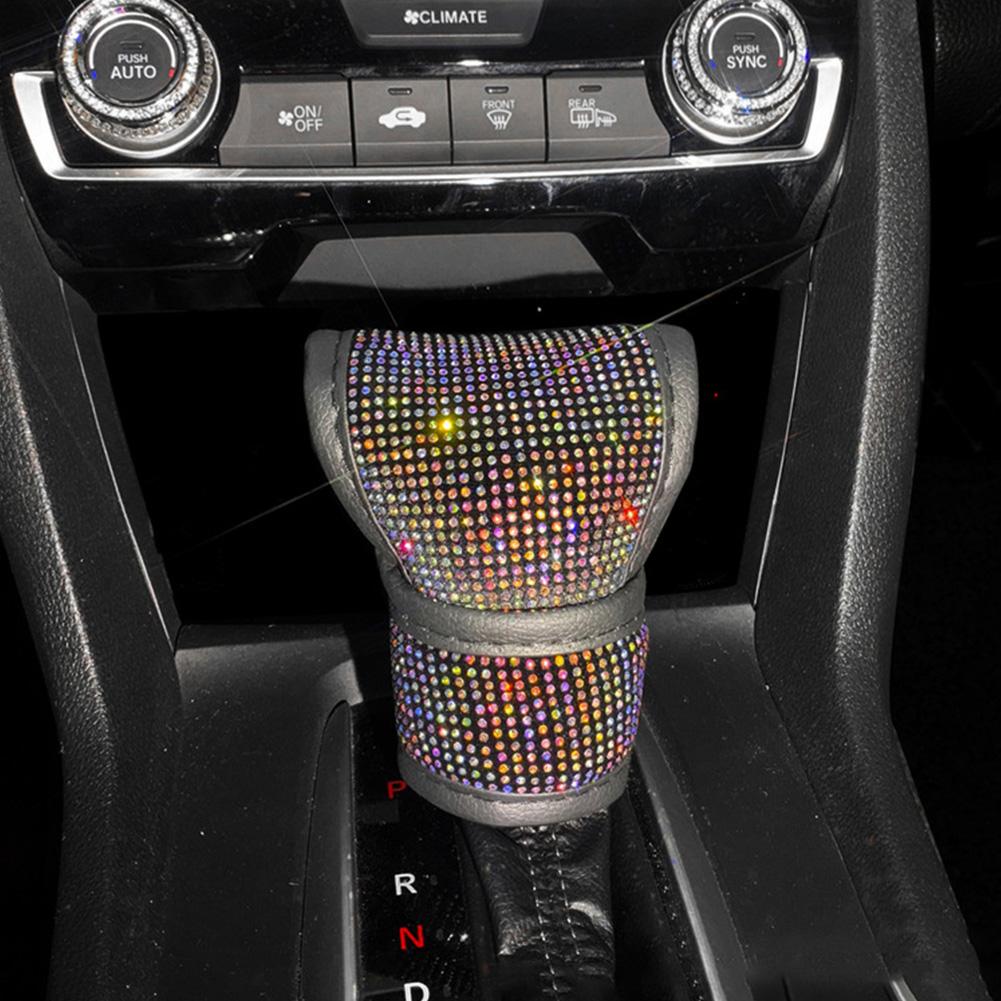 Блестящий чехол для рычага переключения передач автомобиля, кожаный чехол для ручки переключения передач автомобиля, универсальные хрустальные стразы, автомобильные аксессуары для женщин