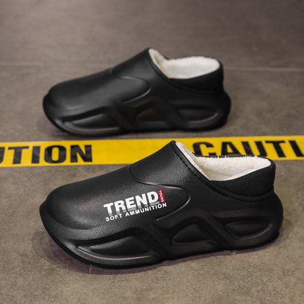 2024 Новые мужские водонепроницаемые хлопковые тапочки на каблуке — нескользящие, устойчивые к фекалиям, идеально подходят для использования в помещении и на улице осенью и зимой.