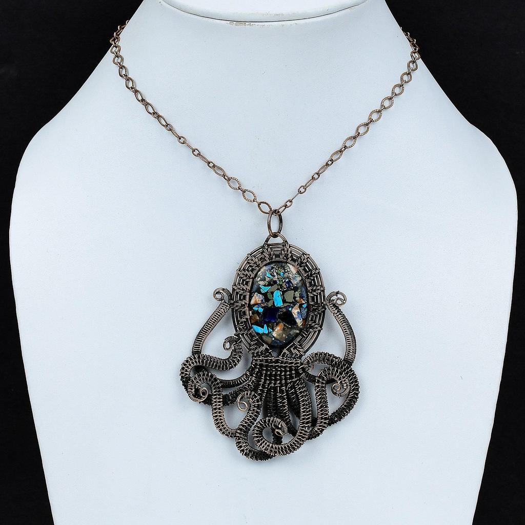 Copper Multi Turquoise Pendant Copper Wire Wrapped Gemstone Pendant Multi Turquoise Jewelry Octopus Pendant For Gift Handmade Copper Jewelry