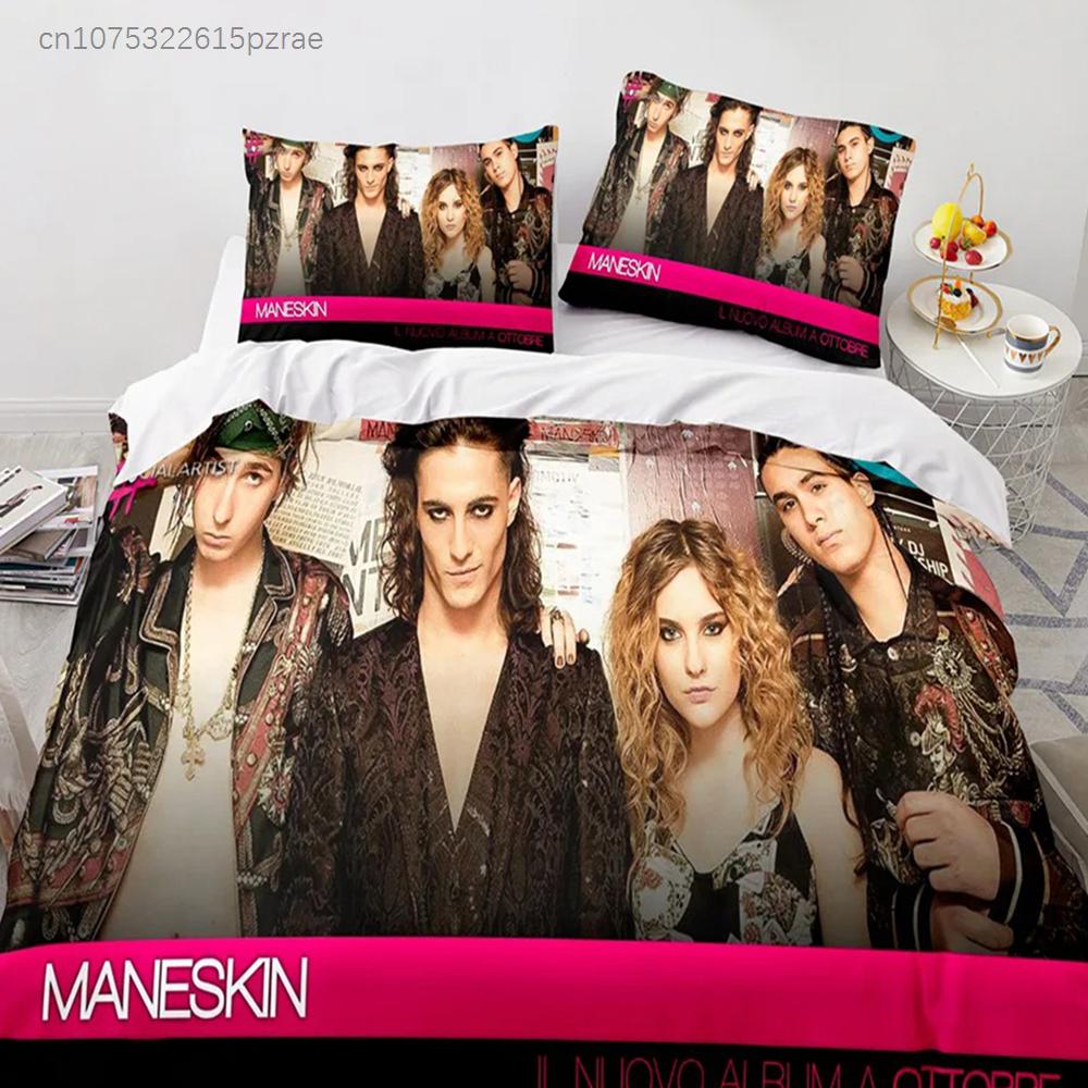 Maneskin Дамиано Давид Комплект постельного белья Наволочка Рок-группа Maneskin Пододеяльник Подарок для поклонников рок-группы