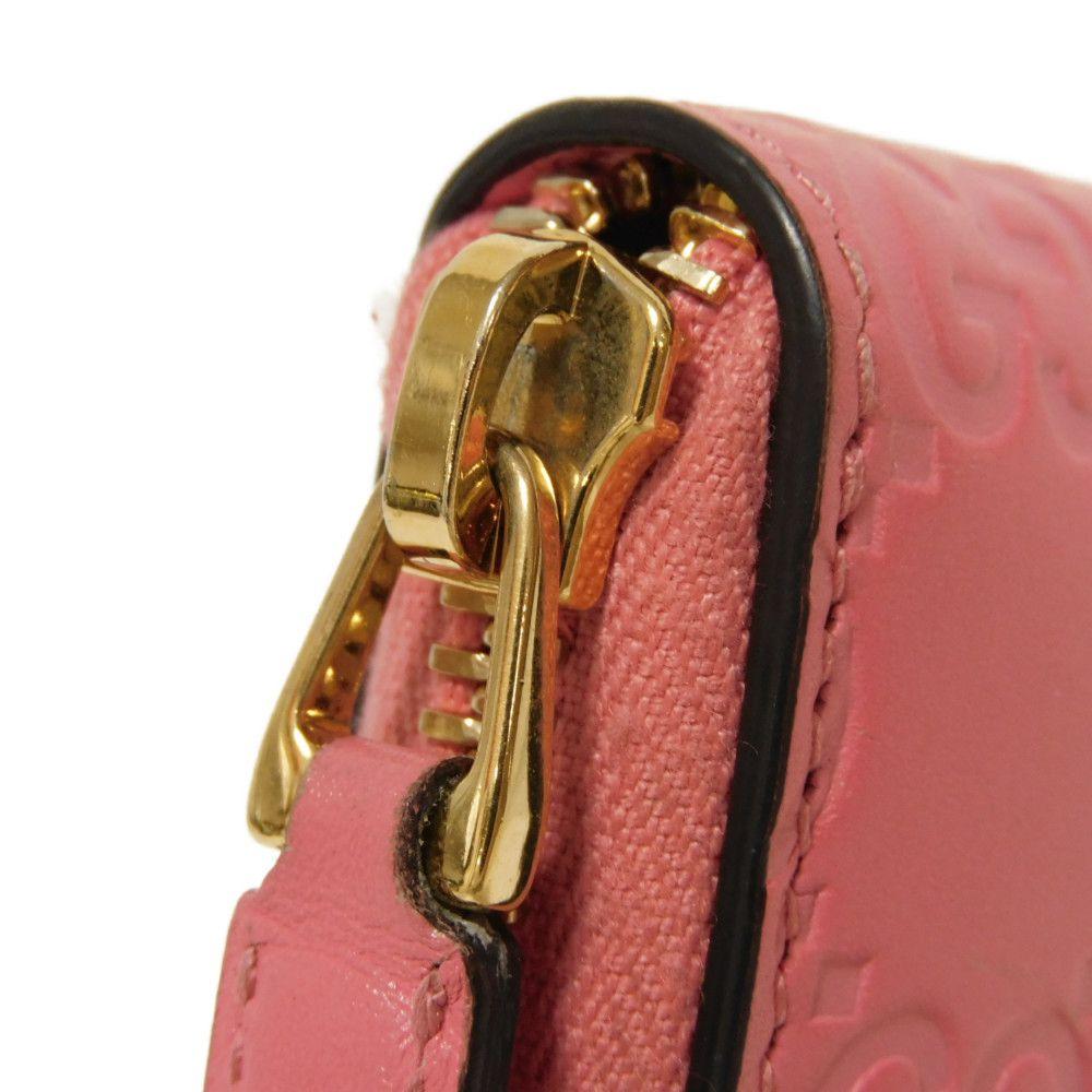 Used Guccissima Coin Purse 9539 255452 7943 Double G Embossed Card Case Zip Around GG Shima Pink Unisex from Japan