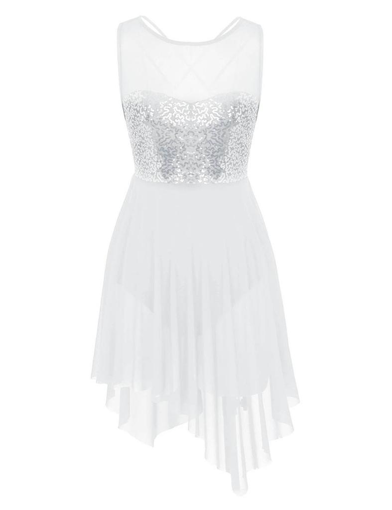 Женское танцевальное платье без рукавов с блестящими блестками, платье-трико для фигурного катания, художественной гимнастики, лирического балета, танца