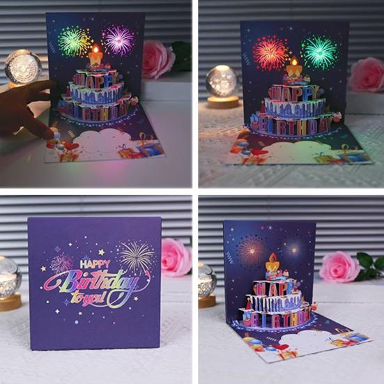 3D Pop Up Birthday Cards Birthday Cake Greeting Cards with Pyrotechnics Music Blowable Candle Birthday Surprise Keepsake for Her Him