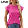 Women's Summer Solid Color Crew Neck Cover Shoulder Sleeve T-shirt Top Vest