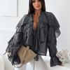 French Design Ruffle V-Neck Long Sleeve Shirt Women 2026 Versatile Commute Blouse