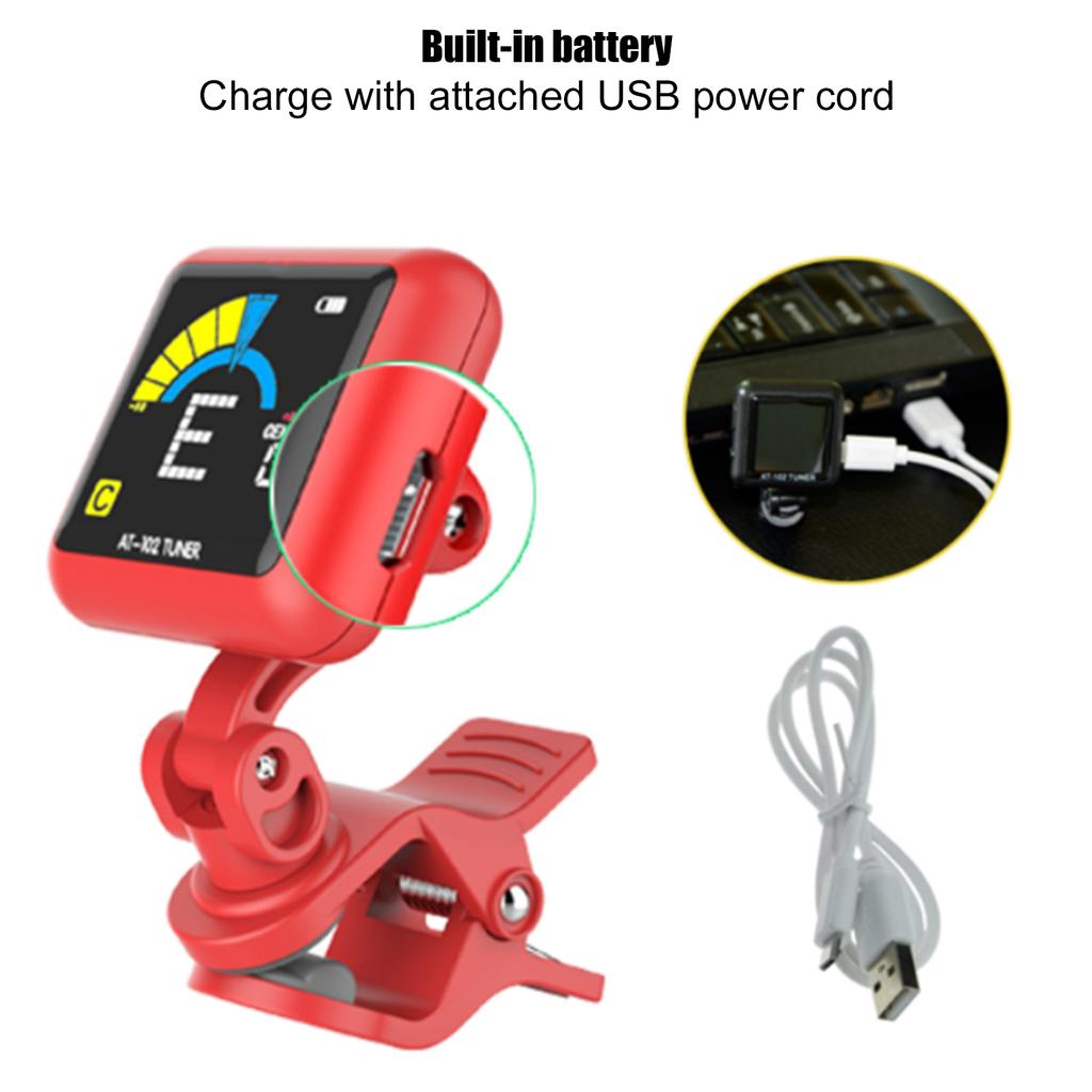 Гитарный клип-тюнер USB Перезаряжаемый Встроенный аккумулятор Скрипка Укулеле AT102(красный )