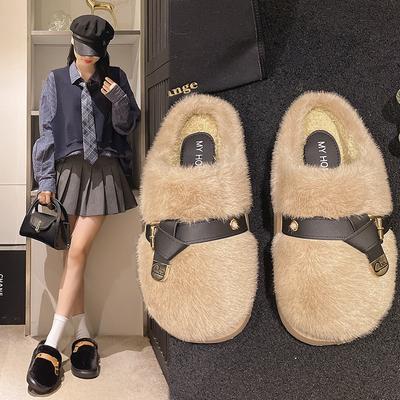 Хлопковые тапочки женские на толстой подошве с закрытым носком и противоскользящие тапочки для ходьбы по грязи, новые бархатные теплые хлопковые мопы осень-зима 2025