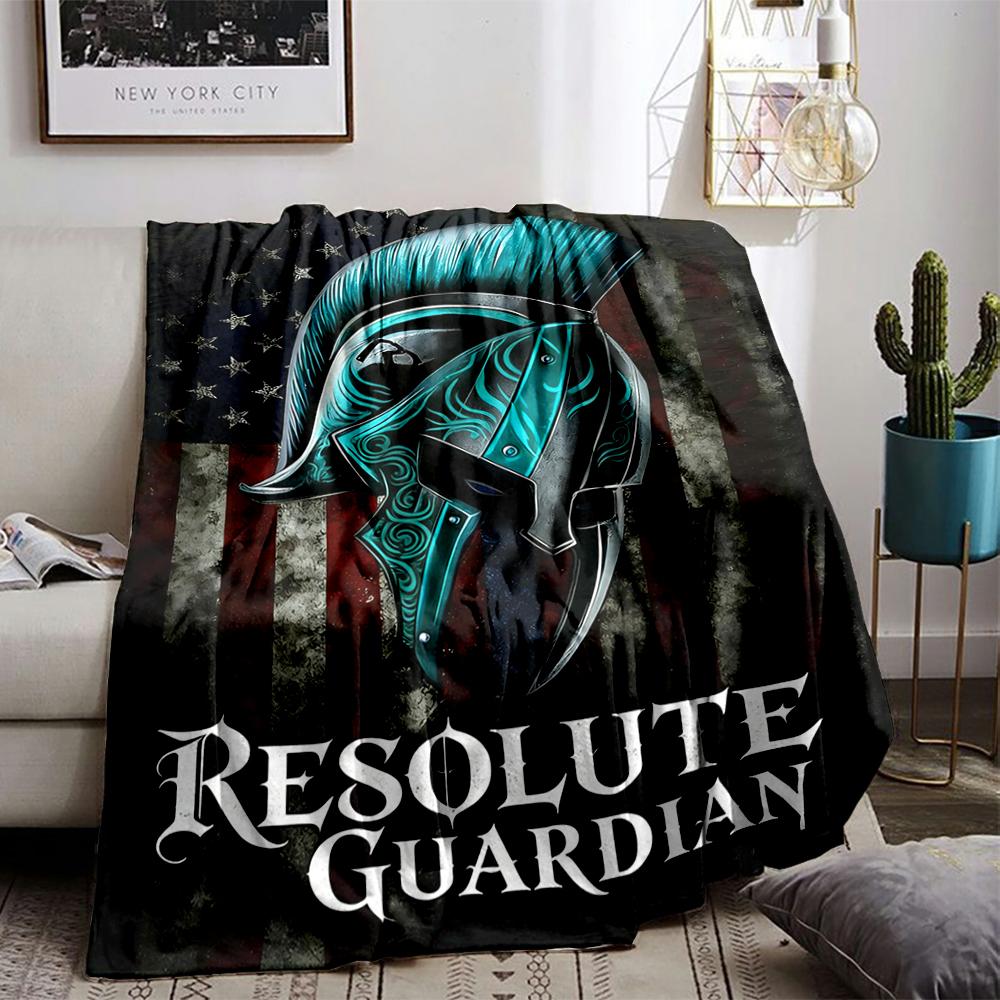 Resolute Guardian blanket with Spartan Helmet and Flag Design blanket, suitable for use in the bedroom, living room, on the sofa