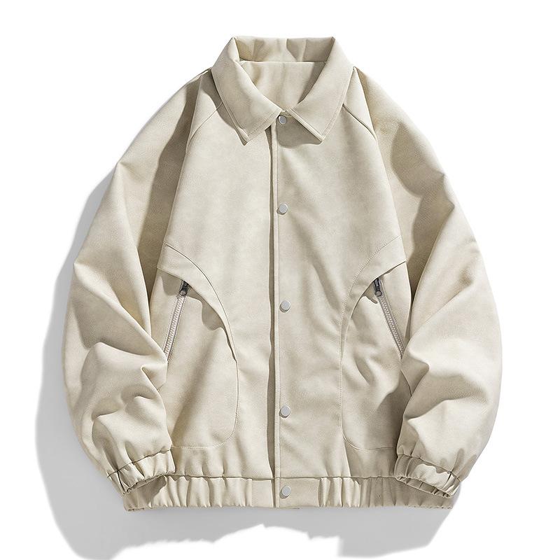 Повседневная мужская куртка Подростковая простая трендовая модная куртка с бейсбольным воротником Куртка для пары Мужская универсальная повседневная кожаная куртка