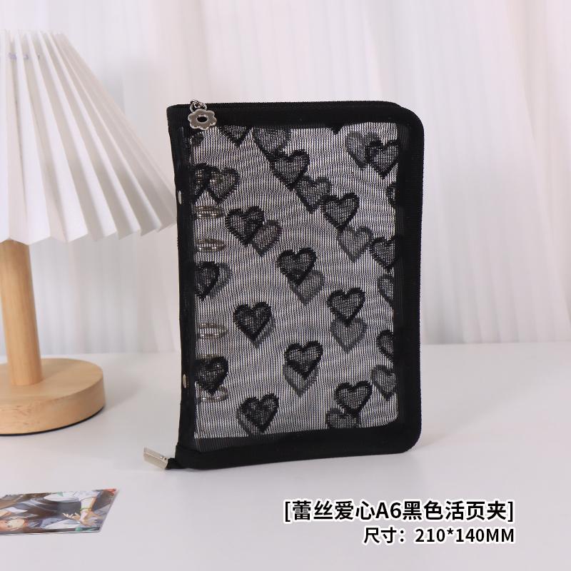 Kawaii A6 Lace Heart Binder - Zipper Notebook for Kpop Collection & School | Japanese Style Purple Photo Card Organizer