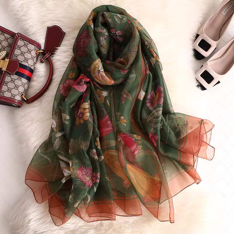 Luxury Brand Large Silk Scarf Women Fashion Print Shawls and Wrap Bufanda Female Beach Scarves Thin Soft Stoles EMA