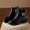 Autumn Winter Warm Thick Sole Anti-slip Lady Buckle Round Toe Solid Leather Boots Fashion Elegant Short Cotton Boots