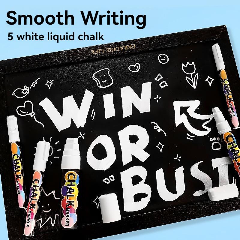 5 шт./набор Белые меловые маркеры - Жидкие маркеры для доски, Белый жидкий меловой маркер для окон, стекла - Наконечники 1, 3, 6, 10, 15 мм