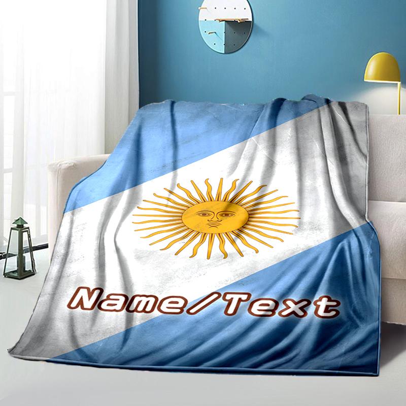 1PC Custom Name Argentina Flag flannel blanket versatile,all-season throw suitable for the living room,bedroom,camping,travel,and gift
