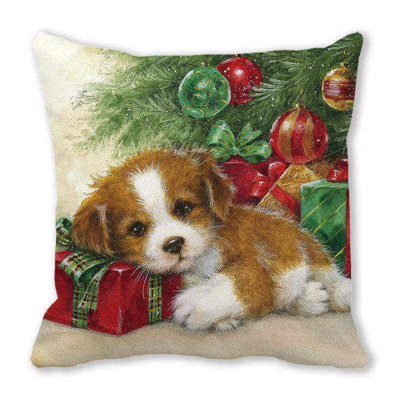 Рождество кошка собака 2022 новый год рождественское украшение подушка наволочка снеговик подарок
