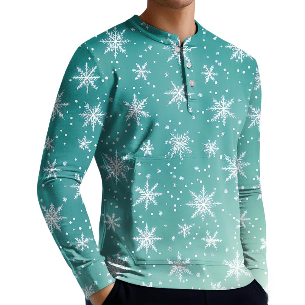 Men's Casual Button-Down Sweatshirt Fashion Printed Long Sleeve Shirt Pullover