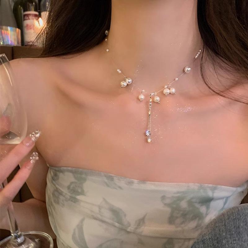 Легкая роскошь, нишевое жемчужное ожерелье, женская универсальная высококлассная цепочка на ключицу из титановой стали с бабочкой, шейная цепочка