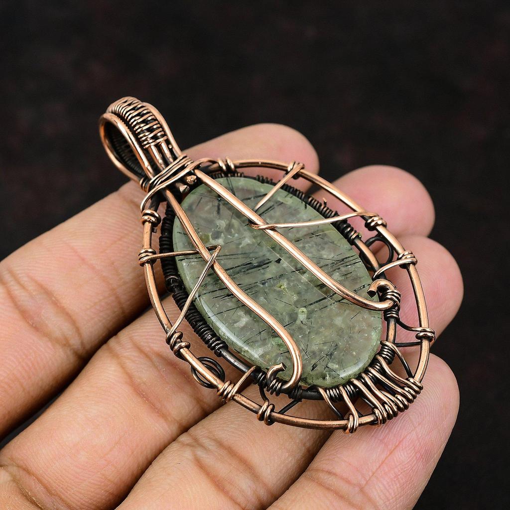 Tree Of Life Moss Prehnite Pendant Gemstone Copper Wire Wrapped Pendant Handmade Designer Jewelry Unique Moss Prehnite Pendant Gift For Love