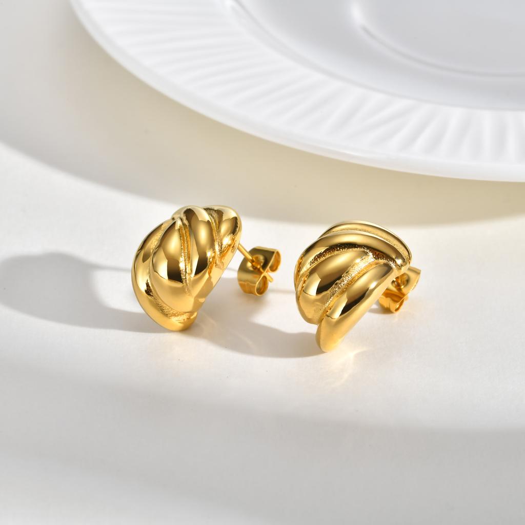Chunky Textured C Hoop Earrings Stainless Steel 18K PVD Gold Plated Waterproof Tarnish Free Minimalist Geometric Party Jewelry