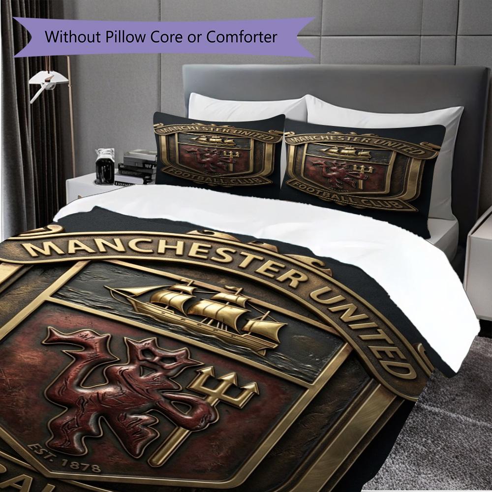 Manchester Emblem Display Three-piece set (1 * duvet cover + 2 * pillowcase, without core) 2D Flat Soft and comfortable Christmas birthday gift