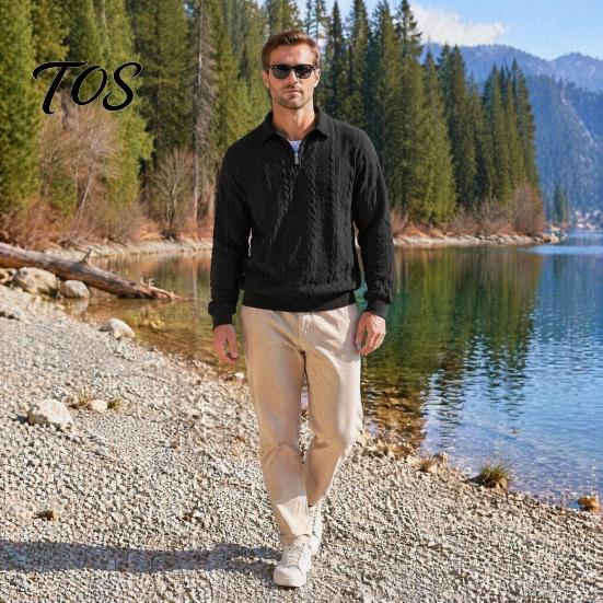 School Wear for Men Quarter-Zip Sweatshirt, Long Sleeve Turndown Collar Outdoor Sports Pullover Solid Color Shirt Fall Winter Comfortable Daily