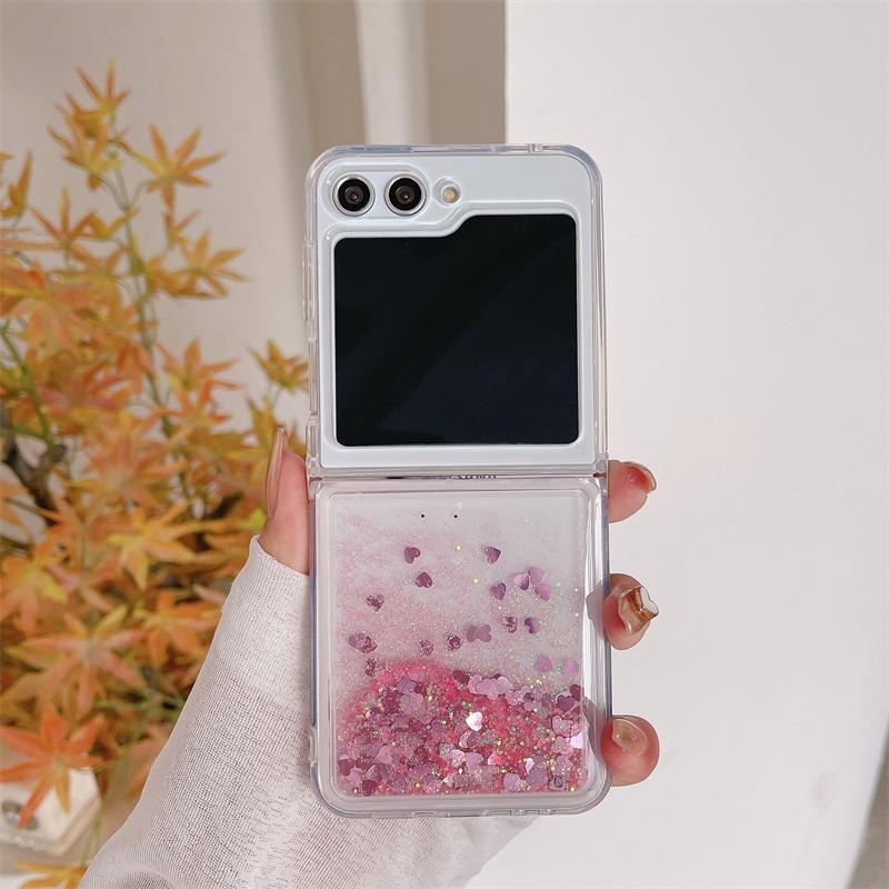 Чехол Glitter Quicksand Love Heart для Samsung Galaxy Z Flip 6 5 4 3 Flip6 ZFlip Flip5, цветной, блестящий, мягкий, ударопрочный чехол из ТПУ