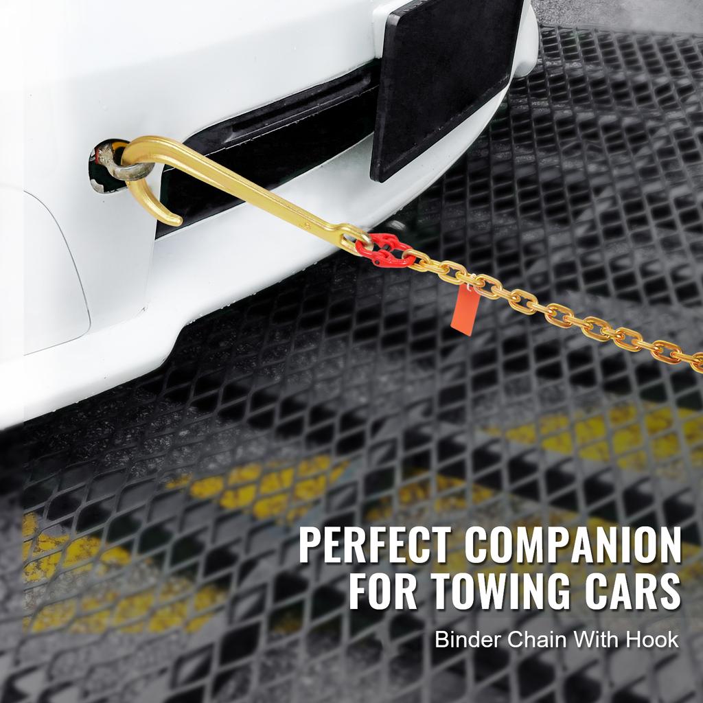 SucceBuy G80 J Hook Chain Long Shank Towing Chain with RTJ Cluster Hooks & Grab Hook Transport Truck Chains for Trailer Recovery