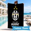 Custom Name Beach Towel Juventus Team Crest Microfiber Beach Towel, Lightweight for Summer Travel, Swimming Pool Fan Birthday Gift