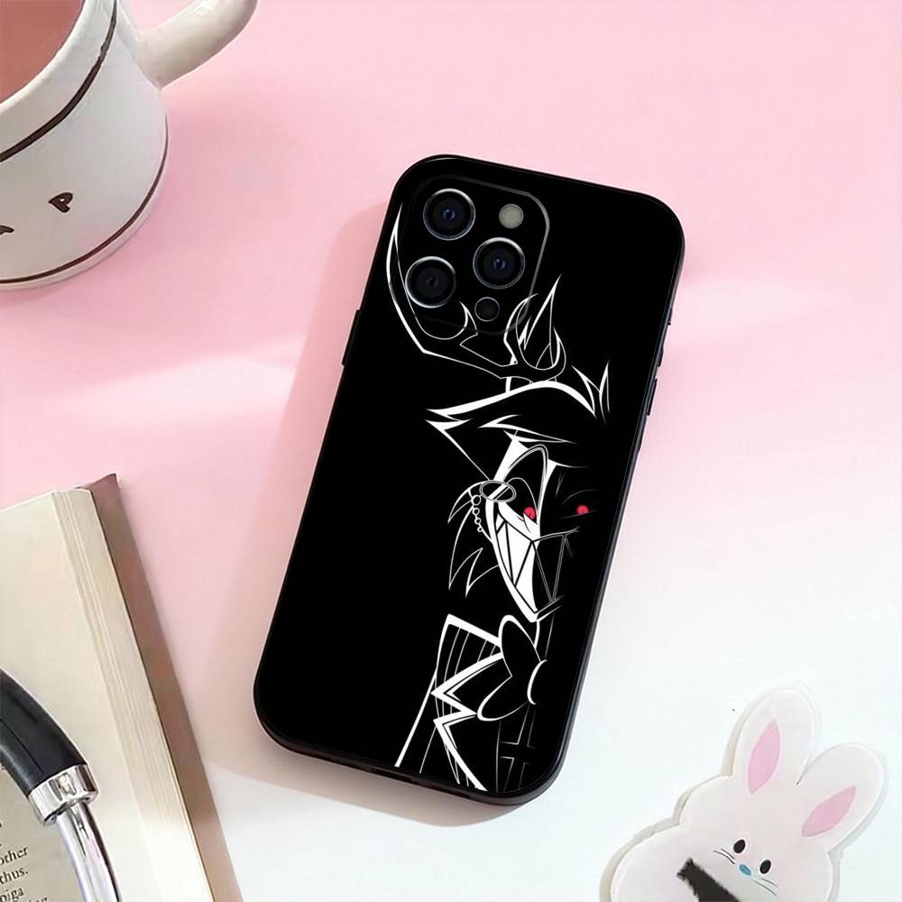 H-Hazbin Hotel Phone Case For iPhone 17,16,15,14,13,12,11 Plus,Pro Max,Soft Silicone Black Cover