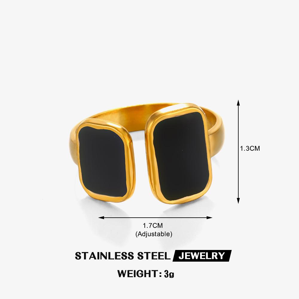 Stainless Steel White Dripping Oil Opened Ring for Women Square Vintage Gold Color Geometric Adjustable Finger Ring Jewelry