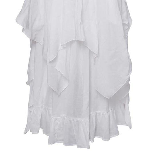 Women Ball Gown Off Shoulder Gothic Long Horn Sleeves Irregular Layered Pleated Elastic Tight Waist Solid Color Retro Renaissance Princess Dress