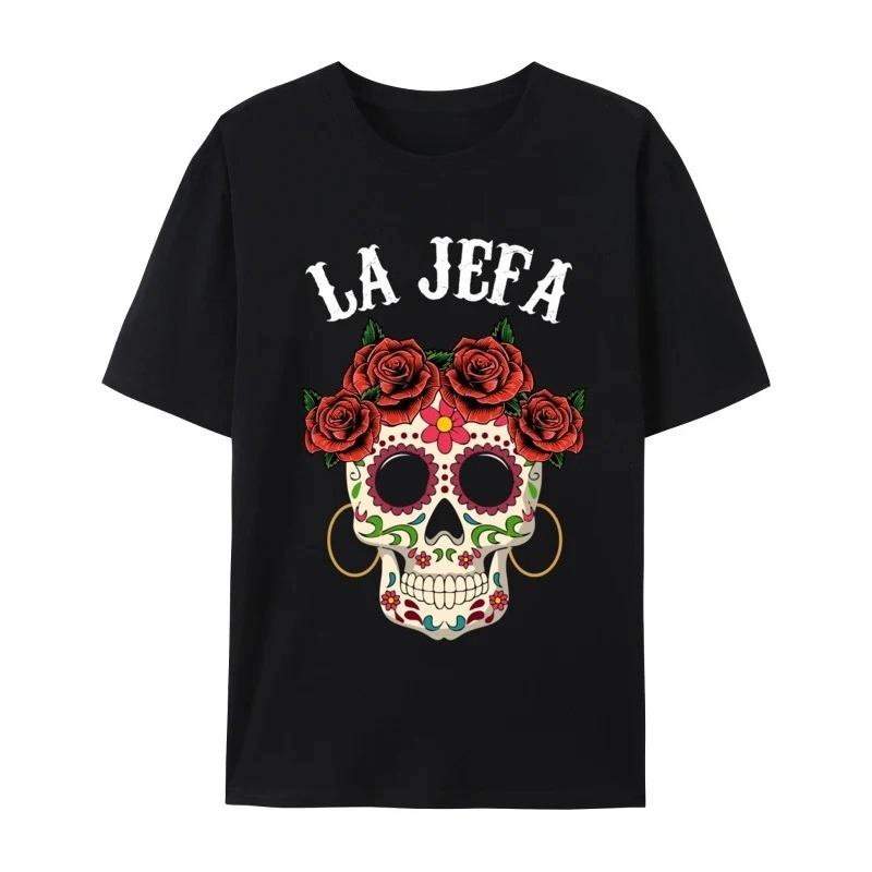 T-shirt homme en coton peigné, La Jefa Sugar Skull, mexicain en déclin Dia De Los Muerchassis Fréquence, cadeau Y-Tees adt - ...