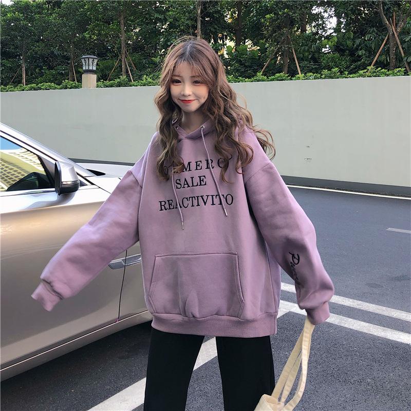 Женская бархатная толстовка с капюшоном и вышивкой свободного кроя для осени и зимы с длинным рукавом, базовая рубашка, куртка, топ